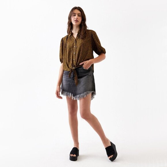 NWT Free People muted black wash denim distressed statement hem jean mini skirt - Picture 8 of 16